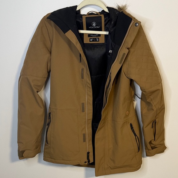 Volcom Tan Hooded Ski Jacket with Zip Pockets - Picture 1 of 6